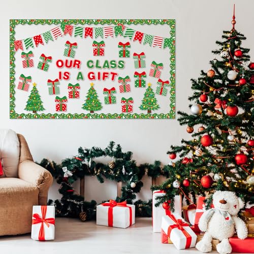 Image of HIQINLUG Christmas Bulletin Board Decorations Set Christmas Classroom Decoration Xmas Boxes Bulletin Board Decor Cutouts For Xmas Holiday Party Classroom School Home Wall Decor