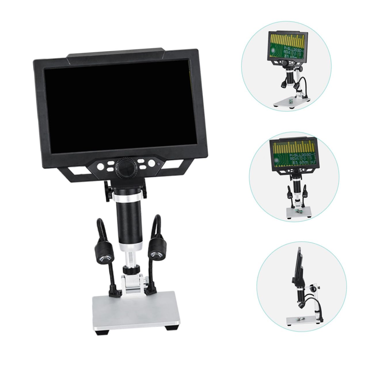 USB Mikroskop 12mp mit 9-Zoll LCD, 1-1600-fach, Schwarz | Kunststoff und Metall, Anschluss per Usb, 8-fache Optik, für Münzen, Schmuckprüfung