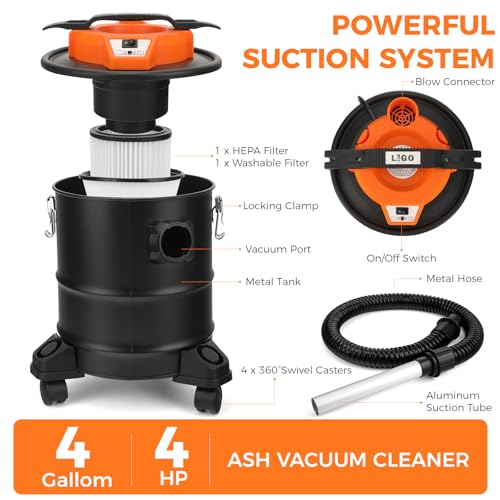 LIGO Ash Vacuum 1000W 15L,Double Filtration, with 3 Swivel Casters,Blowing Funcation, Ash Dust Collector for Pellet Stoves & Wood Stoves,Included HEPA Fliter& Washable Fliter 3 LIGO Ash Vacuum 1000W 15L,Double Filtration, with 3 Swivel Casters,Blowing Funcation, Ash Dust Collector for Pellet Stoves & Wood Stoves,Included HEPA Fliter& Washable Fliter - Image 3