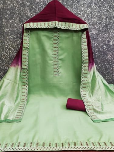 Image of HMP Fashion Womens Bombay Cotton Embroidery Tie Cotton Unstitch dress Material With Chanderi lace bordered Dupatta