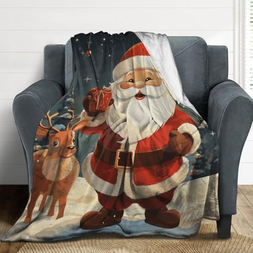 Couverture en microfibre de flanelle supérieure, grand plaid de luxe motif Père Noël