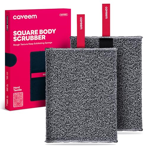 CAVEEM Esponja exfoliante corporal, elimina piel muerta, esponja exfoliante corporal para baño y ducha, esponja de ducha cuadrada para hombre y mujer (paquete de 2)