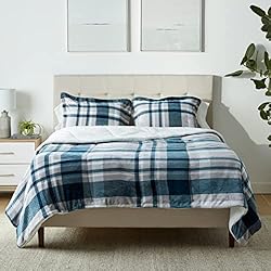 Edredones Estampados Amazon Amazon Basics Cama Sherpa de 3 Unidad microvisón ultrasuave, Azul Marino A Cuadros, tamaño Matrimonio Doble, Escocés