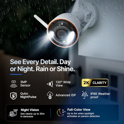 Image of Qubo Smart Bullet Cam Pro 3MP by Hero Group | STQC Certified | AI Person Detection | Automatic Alarm & Spotlight | Night Vision | IP66 Rating
