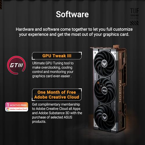 Image of ASUS TUF Gaming Radeon RX 9070 OC Edition 16GB GDDR6 Gaming Graphics Card (PCIe 5.0, 16GB GDDR6, HDMI /DP 2.1, 3.125-slot, Military-Grade Components, Protective PCB Coating, axial-tech Fans)