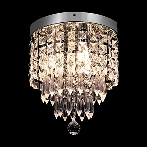 KingSo Modern Chandelier Crystal Ceiling Light 3 Lights Elegant Flush Mount Light Fixtures