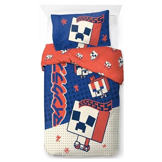 Jay Franco Minecraft Oishi Market - Juego de funda nórdica para cama individual, 100% algodón, incluye funda de almohada de 50 x 70 cm
