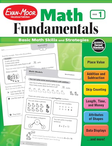 Evan-Moor Math Fundamentals Workbook, Teacher Reproducibles, 224 Pages, Grade 1