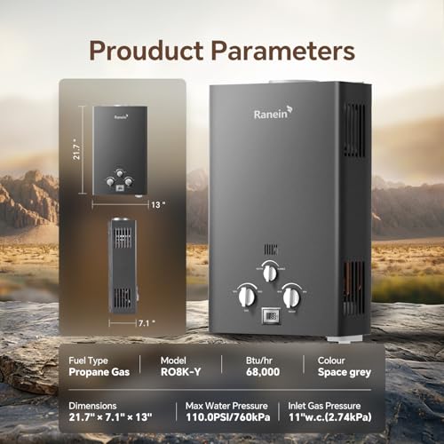 Image of Ranein 12L Portable Propane Water Heater, Outdoor Up to 3.18 GPM, 68,000 BTU On Demand Instant Hot Tankless Water Heater