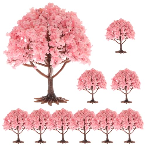 Angoily 10pcs Miniature Flower Tree Model Train Scenery Architecture Cherry Blossom Trees Mini Fake Trees for DIY Sand Table Crafts Building Model Scenery Landscape Ornaments