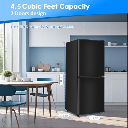 Image of Compact Refrigerator with Freezer, 4.5 Cu. Ft. 2-Door Dorm Fridge with Adjustable 7-Level Thermostat, Small Refrigerator with Freezer for Home, RV, Apartment, Office, Black
