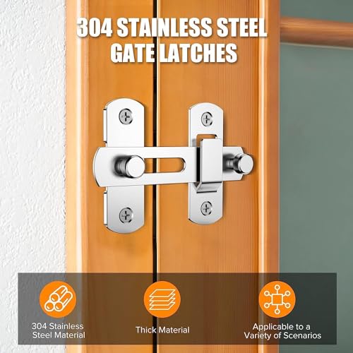 Image of Stainless Steel Flip Latch Door Lock - Sliding Barn Door Lock, Safety Gate Latch for Garden, Bathroom, Garage, Coop, Closet, Cabinet & Window - Heavy Duty Bolt Lock Hardware (Silver)