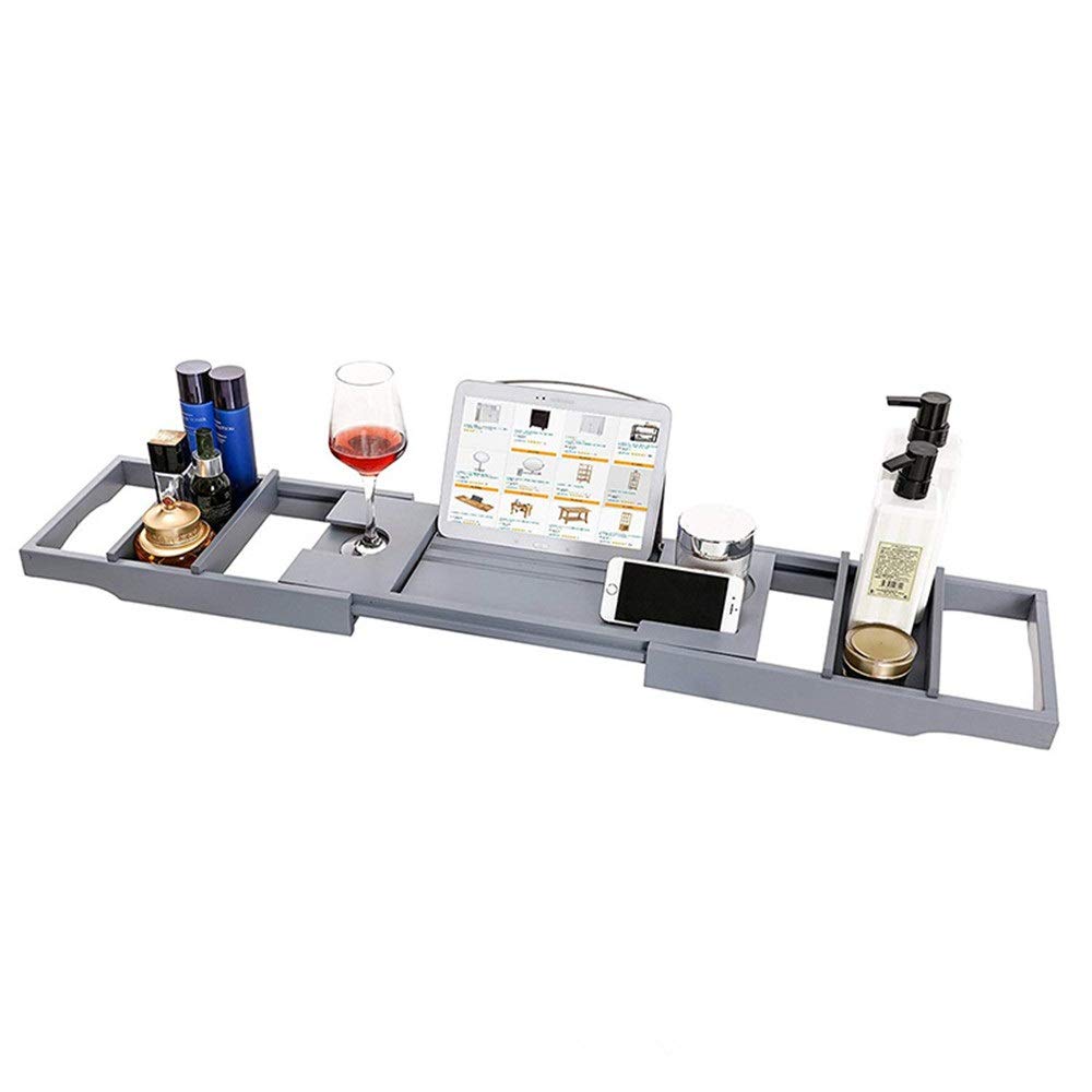Estante para bañera Puente de Bandeja de baño de bambú con Lados Extensibles Soporte para Tableta para Libros Incorporado Bandeja para teléfono móvil Soporte para Copa de Vino Toalla de jabón Ban