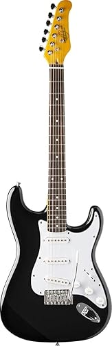 Oscar Schmidt Guitarra eléctrica SSS de doble corte de 6 cuerdas. Negro, derecha, (OS-300-BK-A)