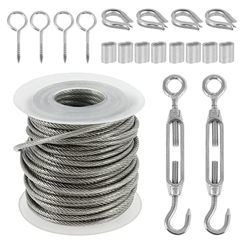 Wire Rope Kit - 15 M Stainless Steel 304 Wire Rope Marine Grade Cable Railing Kit Heavy Duty Garden Wires Cable Aircraft Wires Ropes & Picture Hanging Kits for Railing Decking Boat Marine Hardware