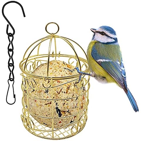 Zeqeey Fat Suet Ball Small Hanging Bird Feeder Holder for Feeding Dunnock Blue Tit Robin Wild Birds, Metal, 2Pcs Cover