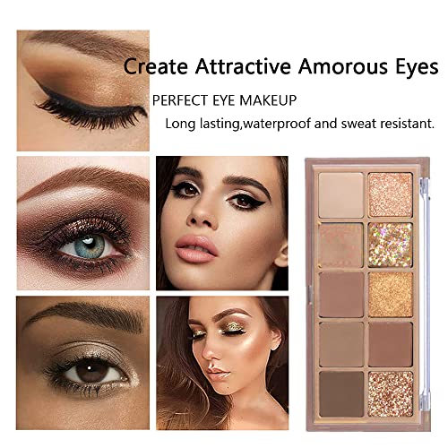 Aaiffey 10 Colors Eyeshadow Palette,Highly Pigmented Matte Shimmer Eye Makeup Palette Velvety Texture Nude Eye Shadow Brightener Glitter Eyeshadow,02# #TOP5