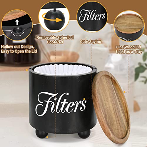 Coffee Filter Holder, Coffee Filter Storage Container With Lid And Legs, Coffee Filter Container For Counter, Wooden Coffee Filter Basket, Coffee Station Organizer For Coffee Bar Decor (Black) #TOP4