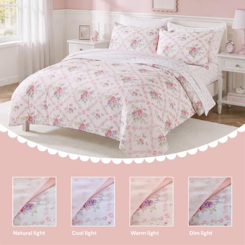 Image of BLOOMHAVEN Twin XL Comforter Set for Girls, 5 Pieces Colorful Floral Vine Bedding Set, All Seasons Kids Dorm Bed in a Bag with Sheets, Pillowcase & Sham