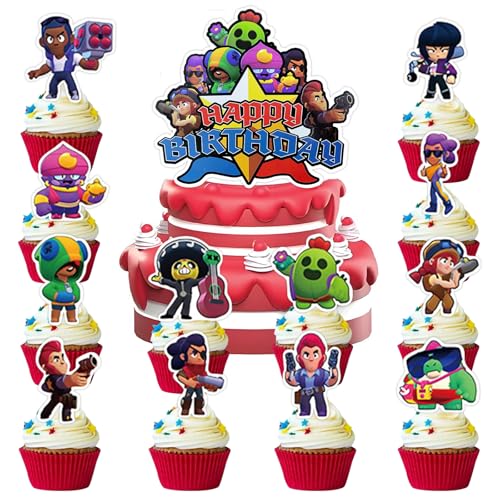 Iamred 25 Stück Brwl Strs Tortendeko Jungen, Nichtessbare, Brwl Strs Kuchen Deko Kindergeburtstag aus Papier, Cake Topper Set für Kinder Geburtstag Party Kuchen Dekoration Supplies (C)