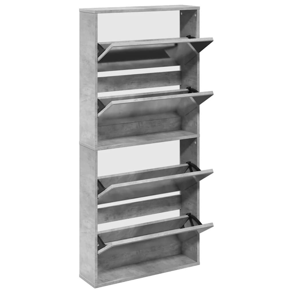 Generisch Zapatero con espejo, 4 compartimentos, color gris hormigón, 63 x 17 x 134 cm, moderno zapatero con compartimentos basculantes de madera, ideal para pasillo y salón