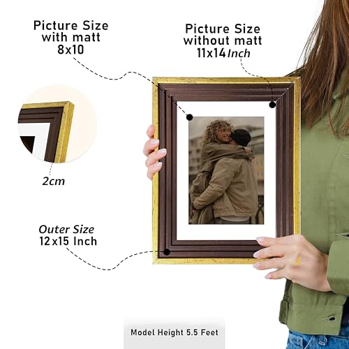 Image of Art Street Luxury Photo Frame for living room, Modern Step Design Photo Frames for Photograph, Art Work, Kids Room Set of 9 (11x14 Inch, Gold)