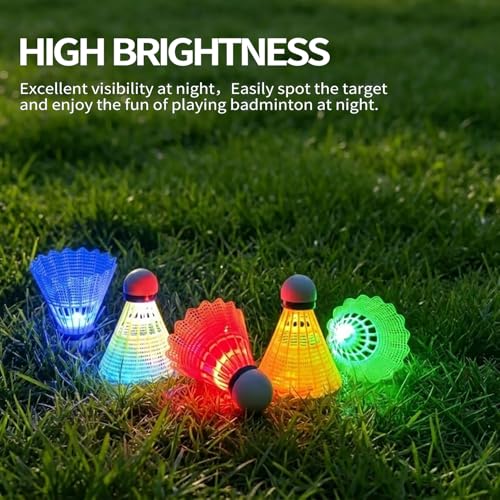 Image of Glow in The Dark Badminton Birdies,LED Badminton Shuttlecocks for Family Backyards Practice,4 /5 /6 PCS Nylon /Goose Feather Long Lasting Light Up Birdie Balls Set for Indoor Outdoor Sports