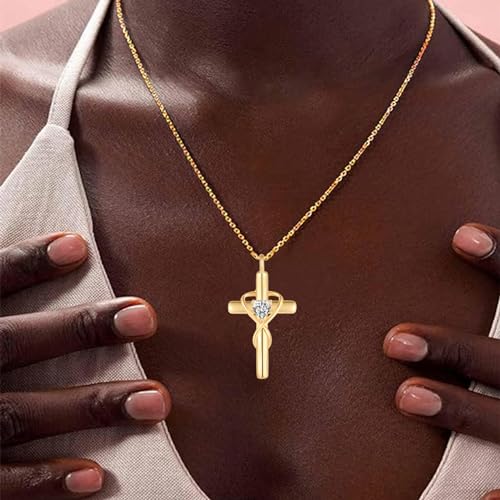 18K Gold Plated Cross Necklace for Women, 925 Sterling Silver Necklaces for Women, Infinity Heart Jewelry with 5A Cubic Zirconia, Anniversary Birthday Baptism Christian Gifts for Women Wife Her4