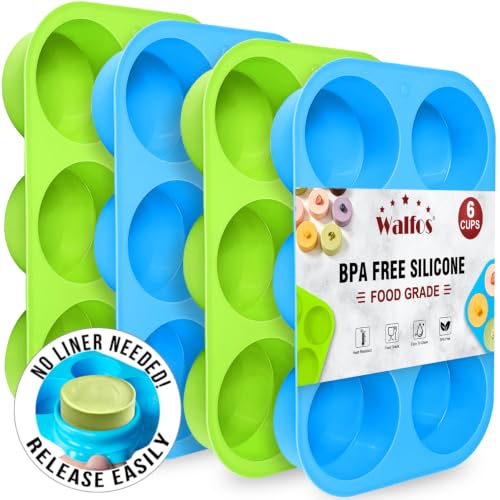Walfos Cake Molds Silicone,Non-Stick Cookie Mold, Round Chocolate Covered Mold for Candy, Cookies, Pudding, Soap, Jello, Set of 4 (Blue/Green)