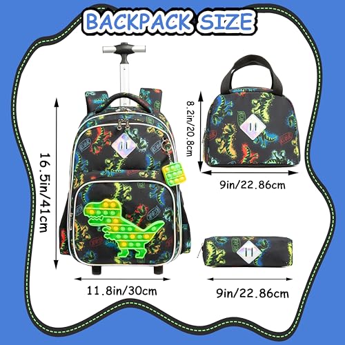 Rolling Backpack for Boys 8-12 with Lunch Box Dinosaur Kids Backpack with Wheels for Travel Boys Rolling Backpack for Kids Trolley School Bag with Wheels2