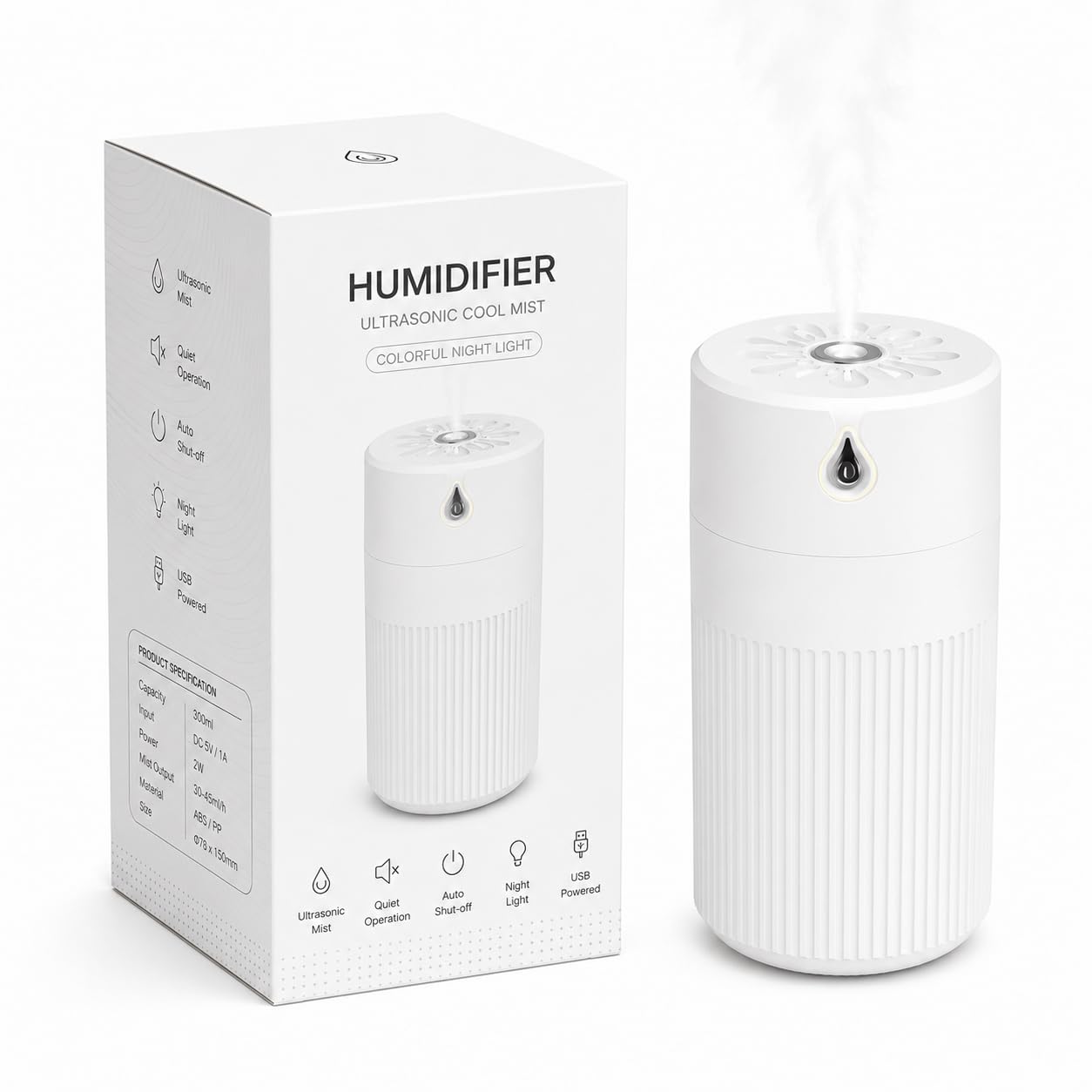 usb powered ultrasonic humidifier 420ml - portable cool mist aroma diffuser with colourful led light for travel, desk and bedroom