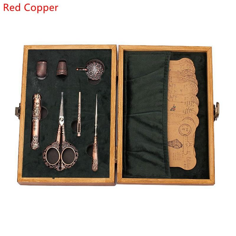 Juego de 8 tijeras de bordar, estilo europeo, herramientas de costura de acero inoxidable, tijeras de costura antiguas para bordar (cobre rojo)