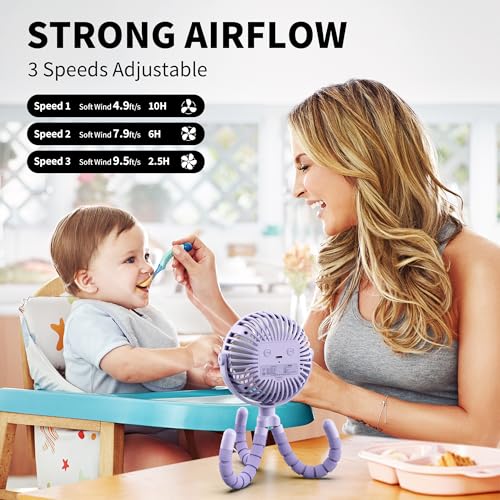 Image of AMACOOL Battery Operated Stroller Fan, Baby Travel Essentials for Beach Disney, Newborn Boy & Girl Showers Gifts Registry Search, Rechargeable Clip On Fan for Car Seat Wagon Crib Bike Treadmill
