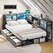 DICTAC Jugendbett 90x200 mit LED-Beleuchtung und Ladestation, Bett 90...