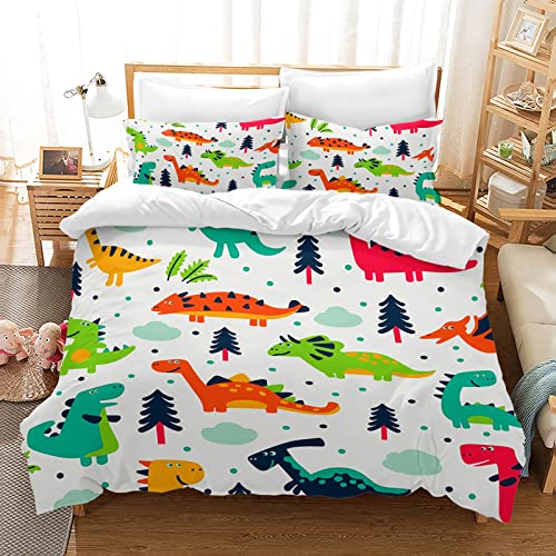 Juego de Funda de edredón con diseño de Dinosaurios con 2 Fundas de Almohada,Funda de edredón Suave de Microfibra con Cremallera, para niños y Adolescentes Cover