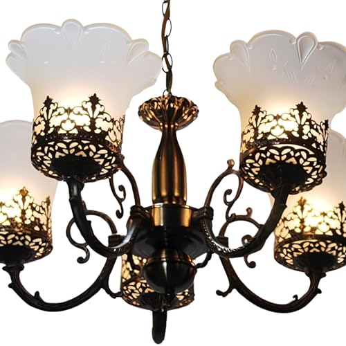 Image of SUANI Premium 5 Glass Lamp Colonial Antique Design Chandelier| Jhoomer for Home| Jhumar for Living Area| 40 Watt for Home and Decoration (Black and White) (Bulb Not Included)