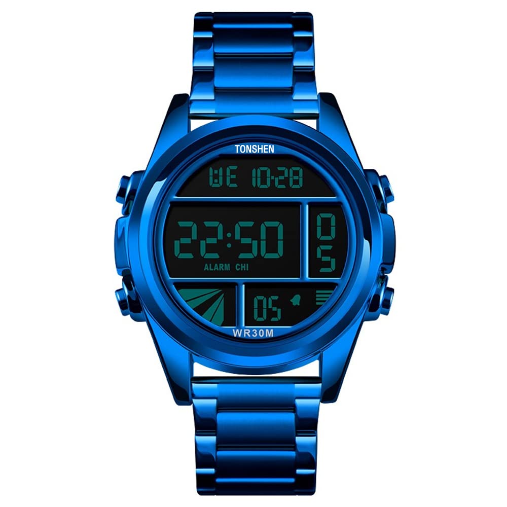 TONSHEN Uomo Fashion Acciaio inossidabile Digitale Orologio LED Elettronico Allarme Cronometro Controluce Casual Moda Orologi da Polso (Rosa