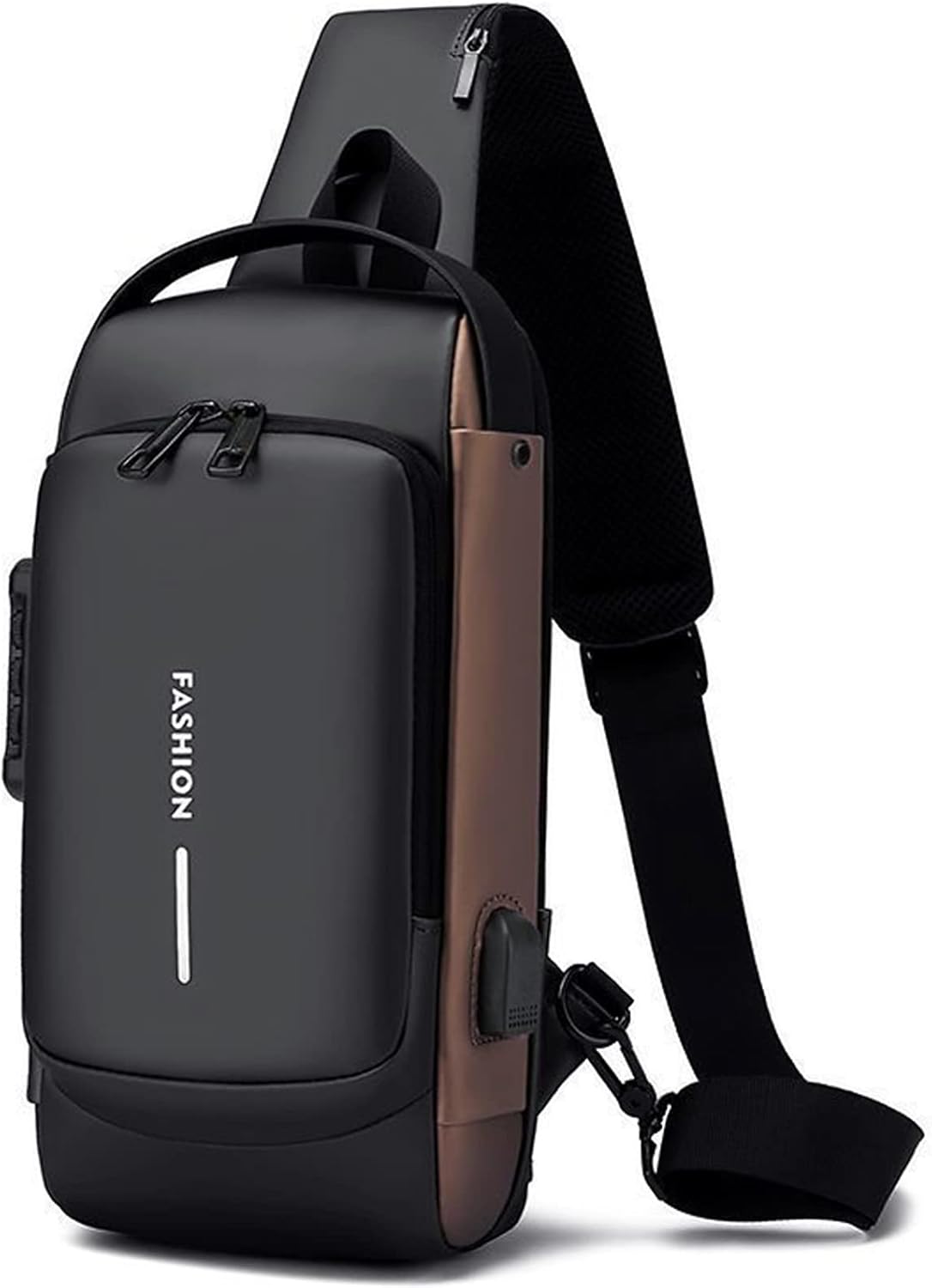 HOXSURY Sling Backpack USB Waterproof Chest Daypack Casual Shoulder Bag (Black)