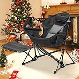 GDY Camping Chairs, Oversized Hammock, Folding Rocking Chairs, Adjustable Back Swing Chairs, Cup Holder, Outdoor Beach Lawn, Black