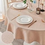 SUCHDECO Beige Tischdecke Abwaschbar Rund 150 cm Gartentischdecke Rund Tischtuch Outdoor mit Lotuseffekt Garten Tischdecken für Draußen, Biertisch, Küche, Esszimmer, Esstisch, Couchtisch, Gartentisch