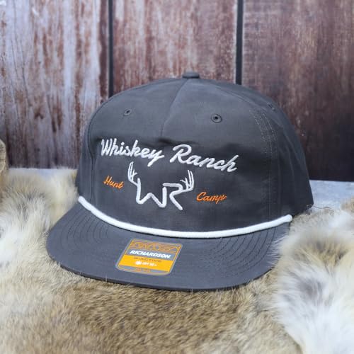 Image of WHISKEY BENT HAT CO. Whiskey Ranch Deer Camp Dri-Fit Adjustable Snapback Rope Hat (US, Alpha, One Size, Grey)