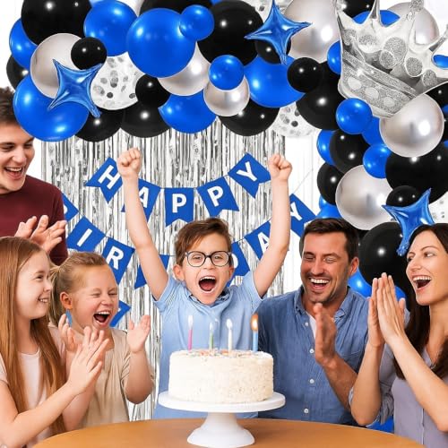 Image of Birthday Decoration Items 51 Pc, Happy Birthday Decoration kit, Balloons, Silver Curtain, Birthday Banner, Air Pump Glue & Tape, Party Decorations Kit