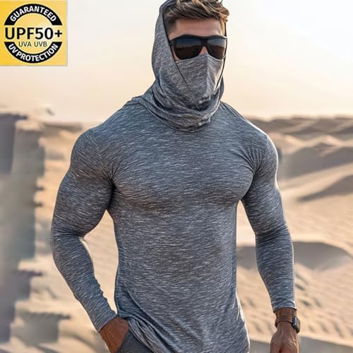 Hooded UPF 50 Long Sleeve Mens Hoodie with Mask Lightweight Dry Fit Rash Sun Shirt UV Protection Fishing Hoodies2