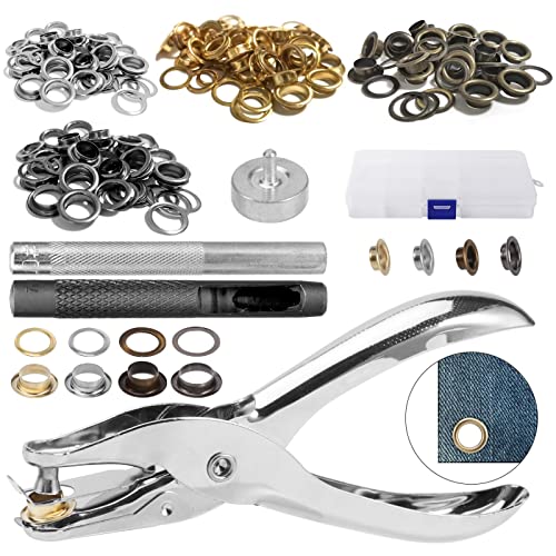 Kisbeibi 363Pcs Eyelet Punch Kit, Handheld Grommet Tool Kit Hole Punch Pliers with Storage Box, Grommet Kit for Belts, Fabric, Saddles, Collars, Canvas, Tents & DIY Home Craft
