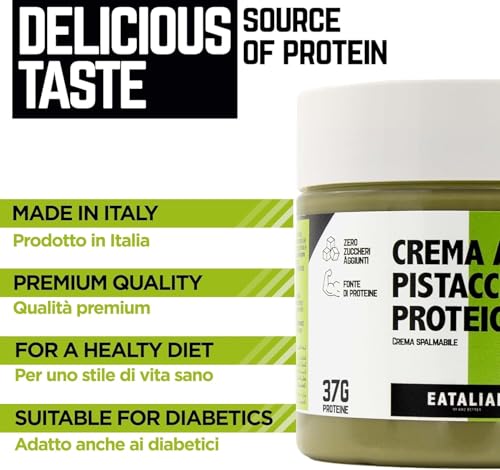 Image of EATALIAN by AMZ BETTER Protein Pistachio Cream 7 oz /200 gr, Natural Spreadable Pistachio Cream, Made in Italy Protein Pasta, Sweet Taste Ideal on Bread and Dubai Chocolate