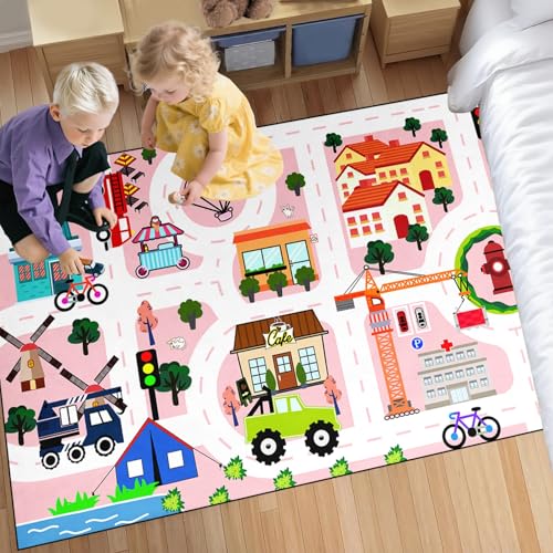 Kids Carpet City Play Mat - Cars Rugs for Boys Room Road Rug for Kids Car Track Rug for Bedroom Car Mat for Kids Toy Cars, 5x7 Feet
