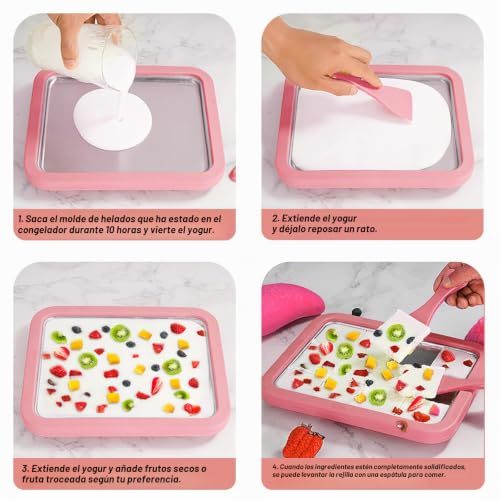 Miniatura 4 de Shyllin Heladeras Hacer Helado, Maquina Hacer Helados, Heladera Instantánea Con 2 Espátulas, Ice Cream Rolls Maker Machine, Máquina Para Hacer Rollos De Helado, Placa De Hielo Helado Pink