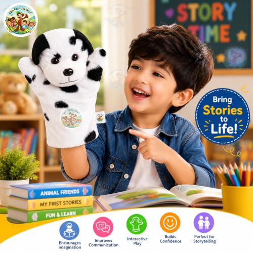 Image of Dalmatian Dog Puppet Soft Hand Puppet for Kids Role Play Storytelling Educational Toy