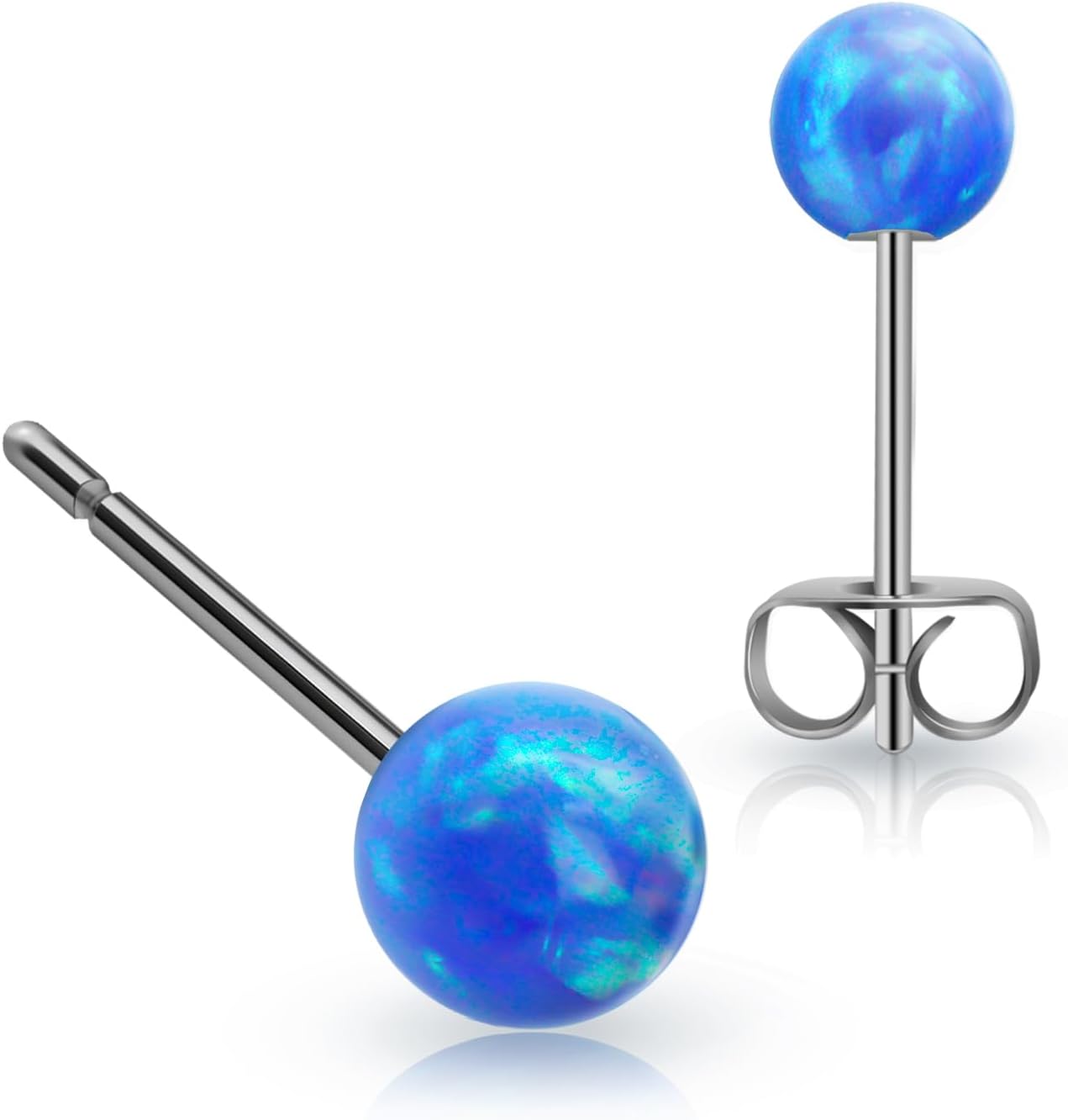 XUU Titanium Opal Stud Earrings,Hypoallergenic 20G Earrings for Sensitive Ears, Multi-Color Options Available,4mm/5mm Stud Jewelry,1 Pair - Image 2
