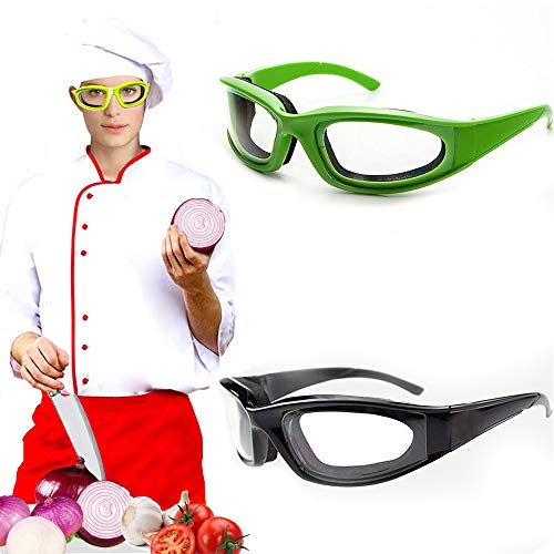 LOANPE 2 Pieces White Onion Goggles, Black Green No-Tears Kitchen Onion Glasses, Eye Protector with Inside Sponge for Chopper Onion Tearless BBQ Dust-proof for Men Women Chef Cleaning Kitchen